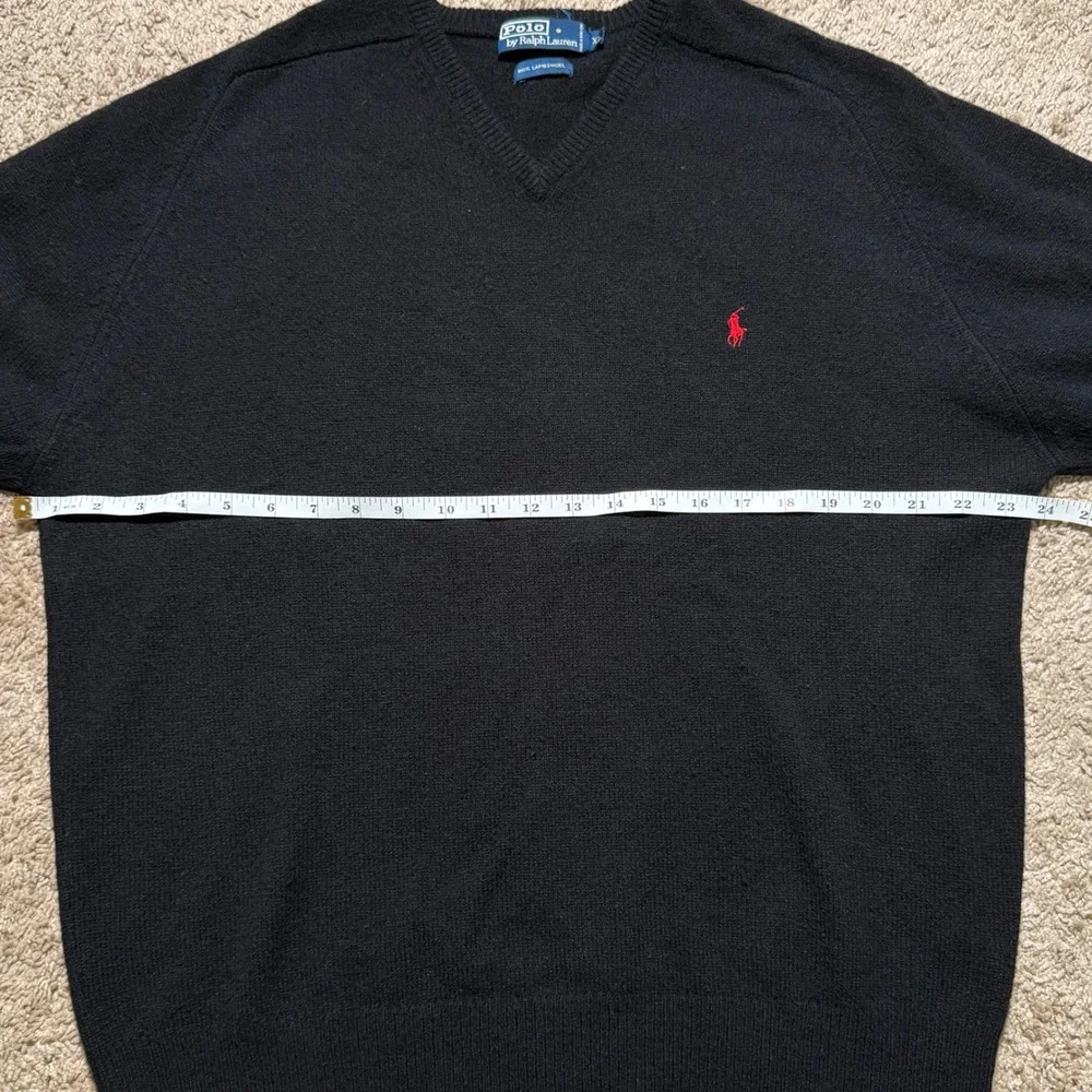 Polo Ralph Lauren Mens XL Black 100% Lambswool V-Neck Sweater Red Pony Logo